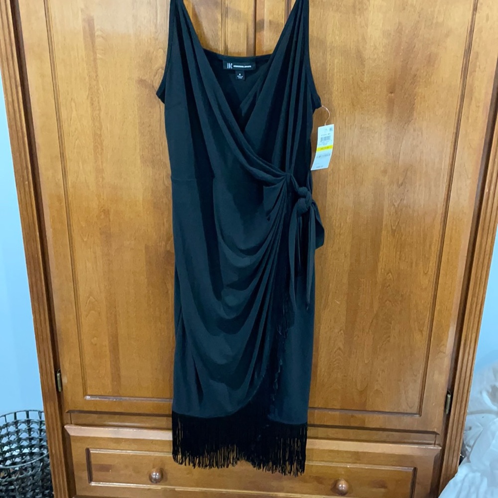 NWT - INC Black Fringe Wrap Dress